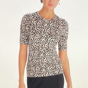 WHBM Leopard Knit Top Fitted Size Small